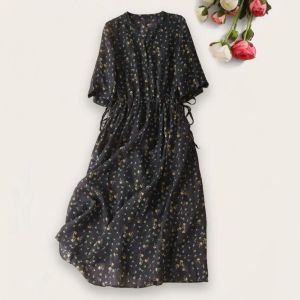 Klänning kvinnor klänning klassisk lätt retro klänning sommar avslappnad lös linne sundress streetwear elegant ny boho mantelklänningar