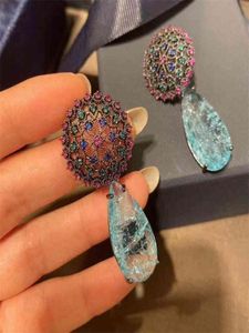 Bilincolor Fashion Blue Broken Cubic Zirconia Luxury Elegant Drop Bridal Earring For Women VintGage Flower Wedding Jewelry 2106245814627