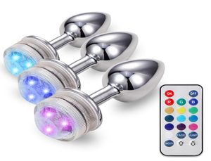 Tecido MetaAnaPlug Ânus Dilatador Remoto ControColor Mudança LED Luz Butt Beads Brinquedos Sexuais para Mulheres Homens Gay Masturbação Tool7572017