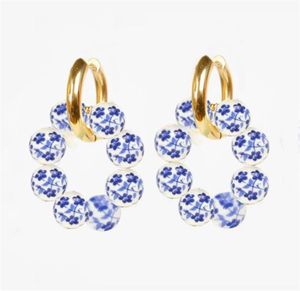 Pedras naturais étnica estilo chinês flor azul contas de cerâmica brincos para mulheres moda balançar brinco chegada inteira 2106164615665
