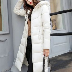 パーカーLKSK 2023新しい冬パークコート女性の白い濃厚なウォームダウンコットンコートファッションフード付きパークウィンドプルーフスノーコート