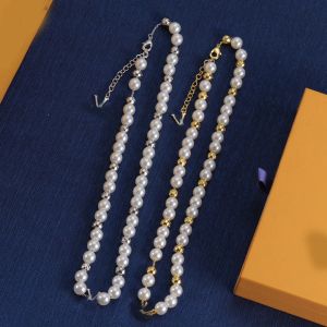 Collana da donna vintage elegante perla di cristallo perline girocolli collana a catena designer di marca di lusso ciondolo in acciaio inossidabile placcato oro argento moda gioielli regali