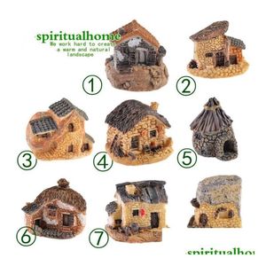 Decorações de jardim Bonito Mini Casa de Pedra Fada Jardim Miniatura Artesanato Micro Cottage Paisagem Decoração para DIY Resina Artesanato 8 Estilos DHC4I