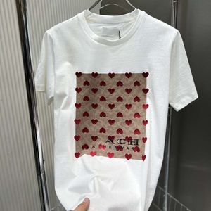 23夏の新しいKoujia Little Love Embroideryフルプリント半袖男子と女性の同じスタイルカップルラウンドネックプルオーバールーズTシャツ