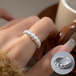 Cluster Rings 925 Sterling Silver Geometric Open Ring For Women Girl Smooth Round Spiral Grain Design Jewelry Party Gift Drop