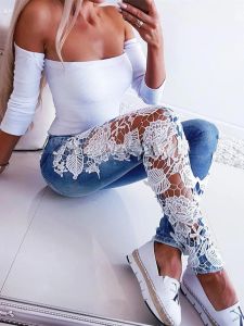 Jeans Spring Autumn Women Women Elegant Sexy Denim Pencil Jeans Skinny Plus Times 3xl Floral Crochet Hollowout Jeans Casual Denim Pant