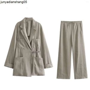 Damskie dwuczęściowe spodnie jesienne kobiety minimalistyczne setki spodni mody biuru krawat bowcy powłok damski wiosenny garnitur