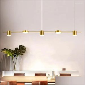 Chandeliers Strip Gold Or Black Led Chandelier 3/5/6 Heads Lamp Bar Coffee Shop Home Decor Indoor Lighting Minimalist Hanging Fixture Dhcyp