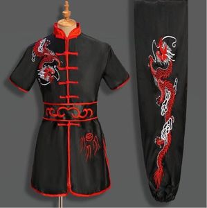 Vendita calda Nuovo stile cinese Uomo Donna Ricamato Drago Kung Fu Suit Tai chi Wushu Uniforme Sport all'aria aperta Giacca a maniche corte Pantaloni Set