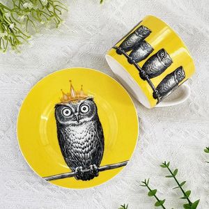 Koppar Saucers Creative Owl Fish Crocodile Red Lip Print Ceramics Tea Water Cup High Quality Vintage and Home Decoration