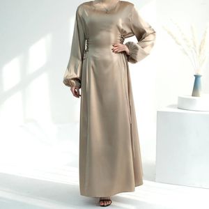 Casual Dresses Wepbel Thin Caftan Robe Strap Elegant Dress Muslim Abaya Women Arab Eid Solid Color High Collar Kaftan Islamiska kläder