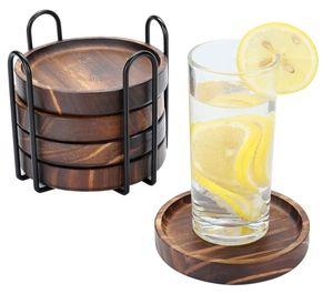 Getränkeuntersetzer-Set aus Naturholz mit Halter für moderne Heimdekoration, Untersetzer für Couchtisch, Tischplattenschutz für jeden Tischtyp