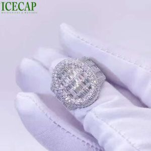 Rapper Custom Luxury Jewelry 925 Silver Rings Rectangular Hip Hop Diamond Ring Boxes Jewellery Packaging Moissanite Ring Men