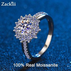 1CT Сертифицированные обручальные кольца из стерлингового серебра VVS Lab Diamond Halo Ring для женщин Цветочные свадебные кольца 2208133964428