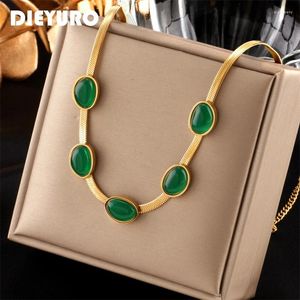 Pendant Necklaces DIEYURO 316L Stainless Steel Classic Green Enamel Decoration Women Luxury High Quality Girls Jewelry Gift Wholesale
