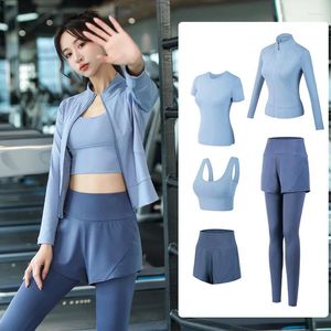 Active Sets Fitness Yoga Set Women Workout Athletic Clothing Long Sleeve Shirt Gym Bras High Waist Leggings Tights-Fitting Sportswear