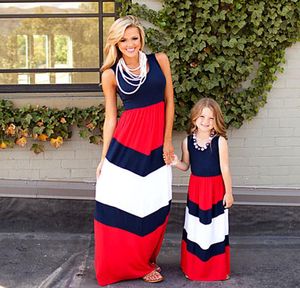 2019 Mommy and Me Family Matching Clothing Mother Darses Dresses Striped Mom and Dady Dress Kids Parent Childr