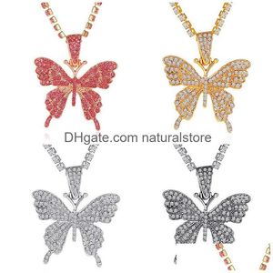 Naszyjniki wisiorek nowe Bling Butterfly Naszyjniki dla kobiet mrożone kryształowe łańcuchy zwierząt dziewczyny mody biżuterii