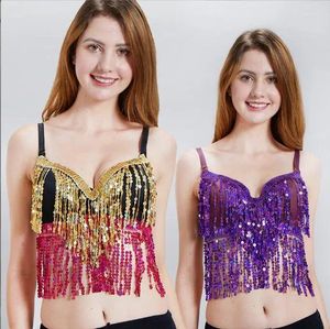 Scene Wear Belly Dance Costume BH TOP PEALKINS PESKIN BRAS TASSEL FRINGE Party Festival Club Tops