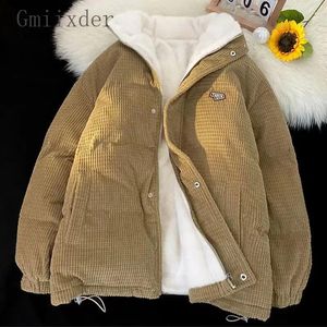 Women's Trench Coats Kpop Corduroy Padded Coat For Men Women 2024 Winter Loose Preppy Velvet Thickened Parkas Couple Warm Stand Collar Down