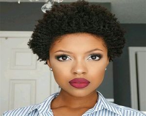 Kort lockigt brunt pixie klippt brasilianskt mänskligt hår naturligt svart 150 densitet glueless afro kinky curly wig1019183