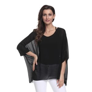 Bluzka bhflutter damskie topy 2018 Nowy styl rękawa batwing swoboda letnia bluzka o szyi szyfon bluzki plus size 4xl 5xl 6xl