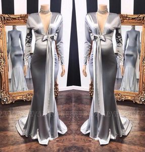 Silver Maternity Cocktail Party Dresses Sexy Deep V Neck Long Sleeve Mermaid Evening Gowns Bridal Receiption Wears BC95828003597