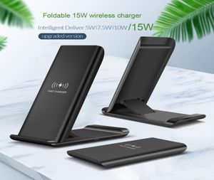 15W QI Wireless Charger Fold Stand Fast Charging Holder för Samsung S10 S20 USB C Telefonavgift Station1488891