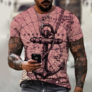 メンズTシャツサマーメンズセーラーアンカー3DプリントTシャツ