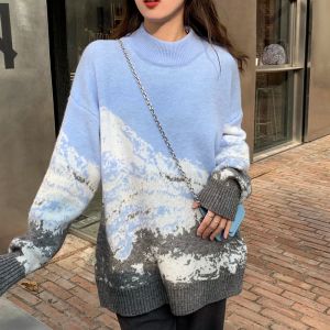 Pullovers 2021 Autumn Winter Korean Style Loose Snow Mountain Sweaters tjocka varma stickade tröjor och pullovers Womens (C8202)