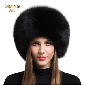 Panie w 100% prawdziwy lis fur w kapelusz zimowy ciepłe luksusowe głowę na narciarnia cieplejszy Earmuff Puszysty owcza skóra ciepła śnieżna czapka 201019263c