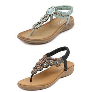 Bohemiska sandaler Kvinnor tofflor Wedge Gladiator Sandal Womens Elastic Beach Shoes String Bead Color12 Gai SP