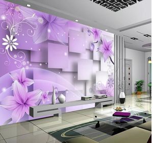 PO dostosuj rozmiar 3D Purple Warm Flowers TV Mural Mural 3D Tapeta 3D Papiery ścienne dla TV Tło 12888260