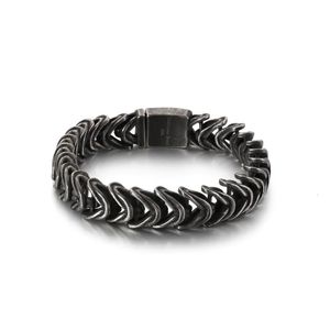 High Quality Fashion Cool Men Punk Retro Black Chain Steel Cross V Shape Buckle Chain Bracelets Jewelry 240301