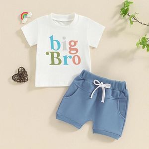 Kläduppsättningar småbarn Baby Boy Summer Outfit Big Brother Consin Matchande kortärmad t-shirt Topp Elastisk midja Shorts Kläderuppsättning