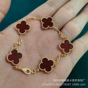 V Bangle Fanjia CNC High Version V Gold Clover Five Flower Armband Womens Thick Plating Rose Gold Natural Red Jade Marrow Live Special