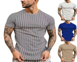 Men039s TShirts Muscle Men Vertical Stripes Printed Tees Male Casual O Neck Short Sleeve T Shirts Tops1659265