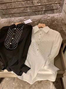 Damen-Bluse mit Umlegekragen, lockeres Modedesign, Strass-Buchstabe, Logo, Shinny-Bling-Bluse, Hemden, SML