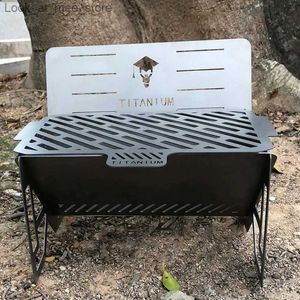 BBQ Grills Titanium camping barbecue stove portable folding barbecue grill with baking tray outdoor backpack cooking wooden barbecue stove Q240305