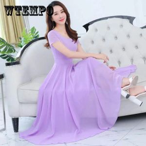 Dress Temperament Thin Dress Female Chiffon Beach Dress Large Size Midlength Dancing Long Elegant Beach Style Office Lady Wholesale