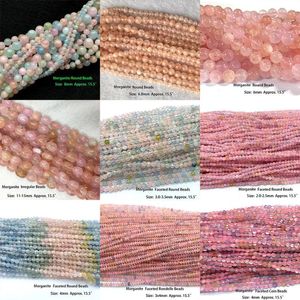 Pietre preziose sciolte Veemake Morganite naturale sfaccettata rotonda Rondelle Bordo Cubo Moneta Disco Perline per creazione di gioielli Braccialetti collana fai da te