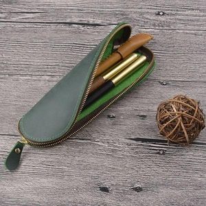 Retro Vintage Leather Pencil Case Handmased Purse Pouch Bag Box Make Up Cosmetic Pen Student Stationery Storage