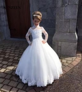 Whiteivory koronkowa suknia balowa Dzieci Tutu Flower Girl Sukienki z długim rękawem Prom Princess Druhna Druhna Formalna okazja sukienka 1839618