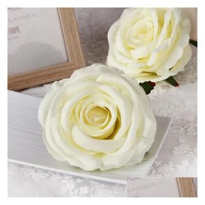 Fiori matrimonio 20 pezzi / sacchetto del opp 12 cm teste di fiori di rosa artificiali decorazione di seta decorativa per feste bouquet da parete rose bianche goccia Deliv Dh2Ex