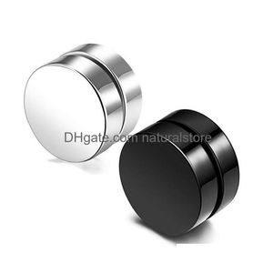 Stud Stainless Steel Hypoallergenic Magnetic Stud Earrings For Mens Punk No Pierced Black Clip On Ear Ring Fashion Titanium Jewelry I Dhwxh