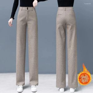 Calças femininas outono inverno escritório de lã perna larga mulheres casual cintura alta engrossar pantalones mistura de lã quente reto ol sweatpants