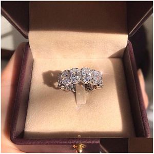 Bröllopsringar Fantastisk begränsad upplaga Eternity Band Promise Ring 925 Sterling Sier 11st Oval Diamond CZ Engagement for Women Drop DHV0U