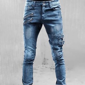 Calças masculinas midrise magro ajuste rasgado jeans casual perna reta para man1fashionable venda roupas 240227