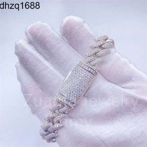 Braccialetti bling da uomo con diamanti Hiphop Moissanite Vvs di larghezza 16 mm