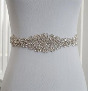 Ręcznie robione srebrne norcestony Pasek ślubny Clear Crystal Sewing na szarfie ślubnej Suknie ślubne Szarfia Akcesoria ślubne 6512672